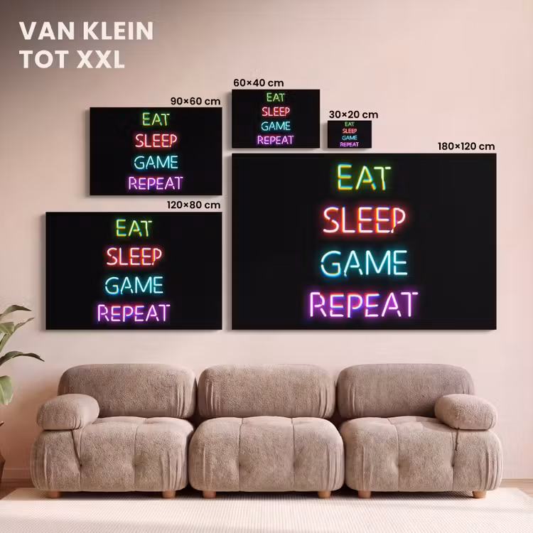 Canvas schilderij - Gaming - Led - Quote - Eat sleep game repeat - Gamen — 8