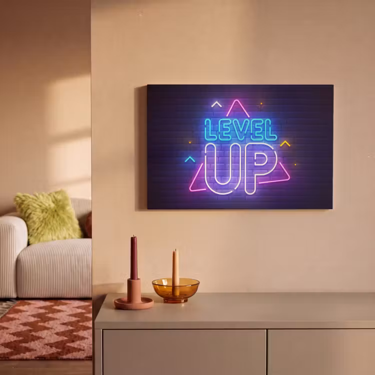Canvas schilderij - Gaming - Neon - Level Up - Quotes - Gamen — 2