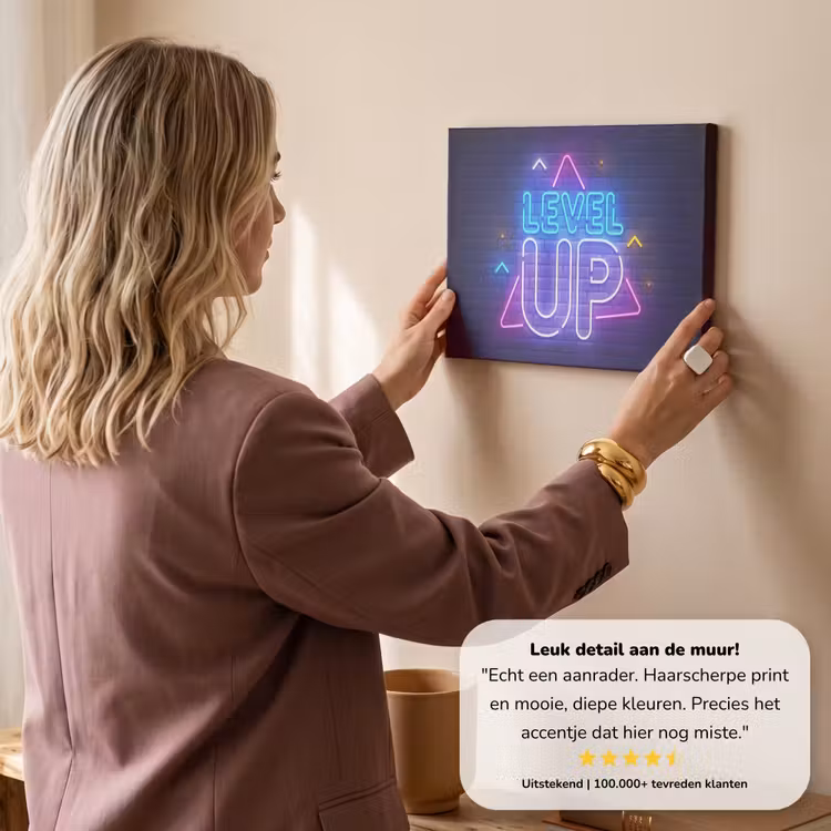 Canvas schilderij - Gaming - Neon - Level Up - Quotes - Gamen — 3