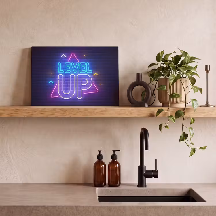 Canvas schilderij - Gaming - Neon - Level Up - Quotes - Gamen — 4