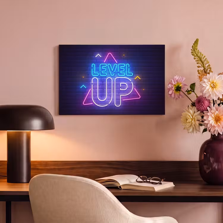 Canvas schilderij - Gaming - Neon - Level Up - Quotes - Gamen — 6