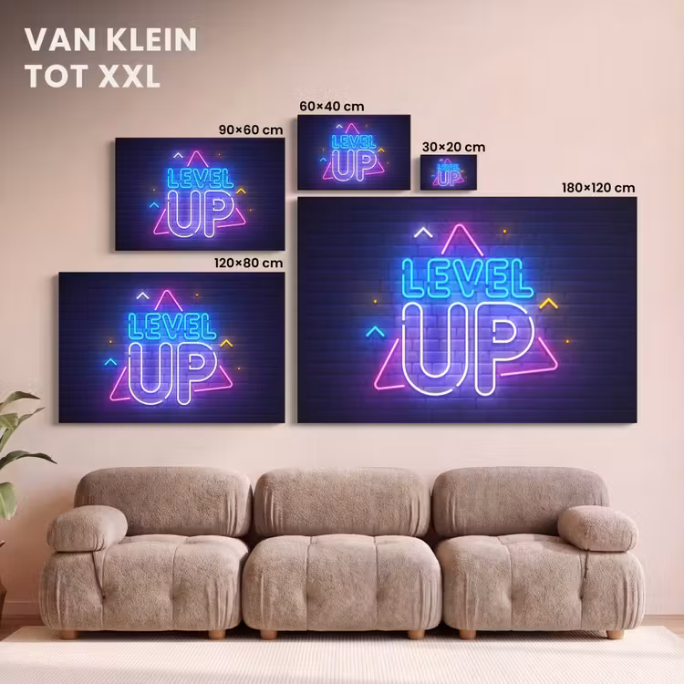 Canvas schilderij - Gaming - Neon - Level Up - Quotes - Gamen — 8
