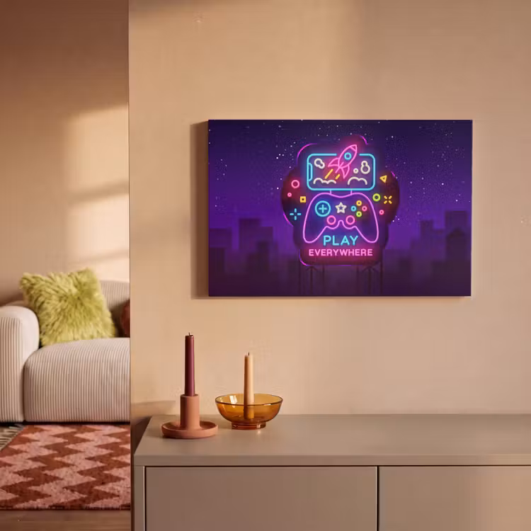 Canvas schilderij - Gaming - Neon - Play - Blauw - Nacht - Controller — 2