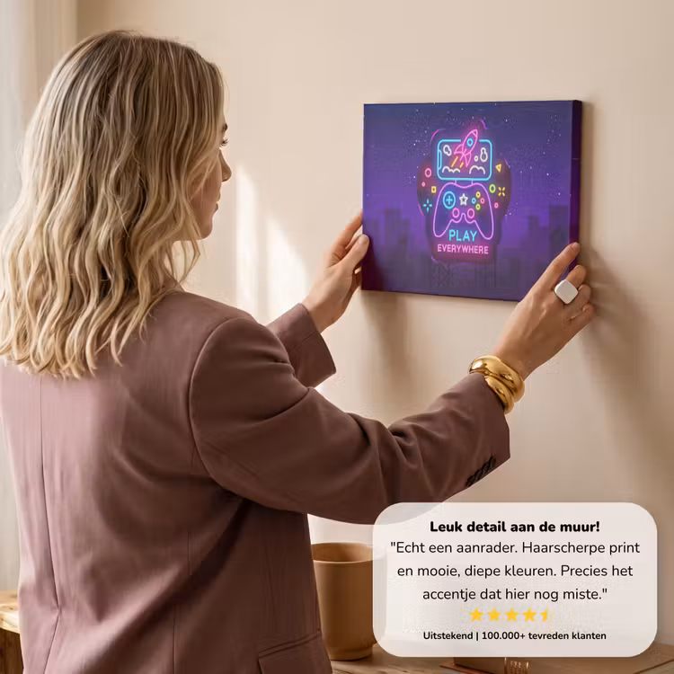Canvas schilderij - Gaming - Neon - Play - Blauw - Nacht - Controller — 3