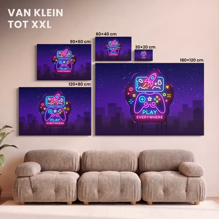Canvas schilderij - Gaming - Neon - Play - Blauw - Nacht - Controller — 8