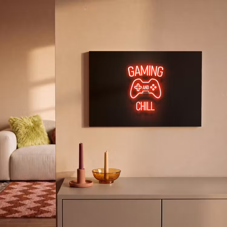 Canvas schilderij - Gaming - Quotes - Gaming and chill - Neon - Rood — 2