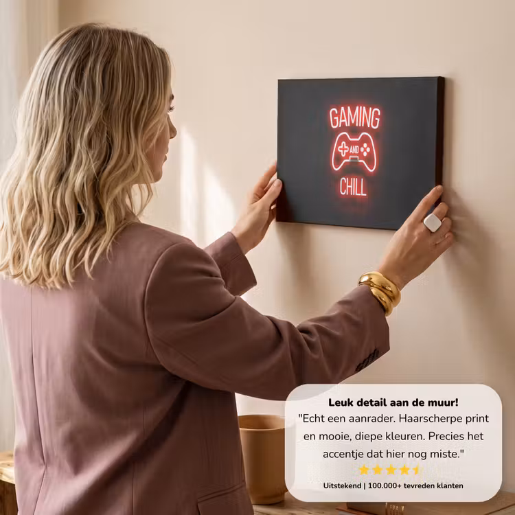 Canvas schilderij - Gaming - Quotes - Gaming and chill - Neon - Rood — 3