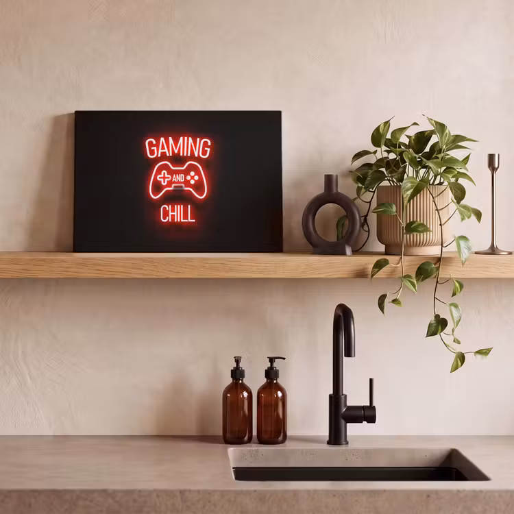 Canvas schilderij - Gaming - Quotes - Gaming and chill - Neon - Rood — 4