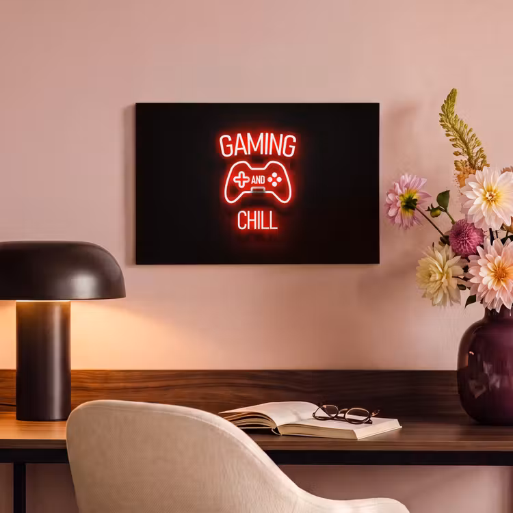 Canvas schilderij - Gaming - Quotes - Gaming and chill - Neon - Rood — 6