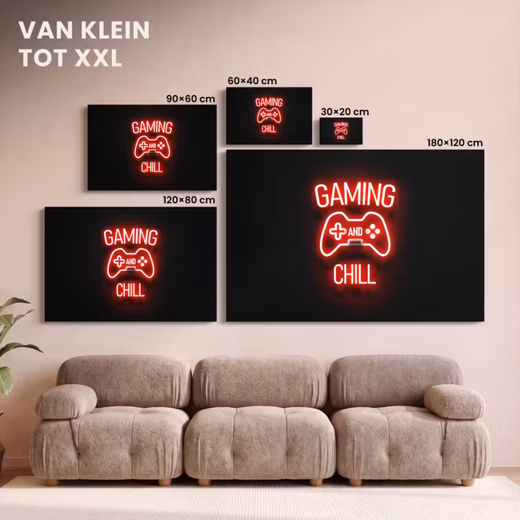 Canvas schilderij - Gaming - Quotes - Gaming and chill - Neon - Rood — 8