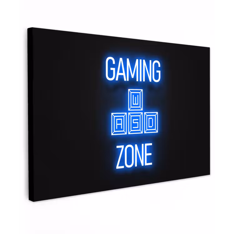 Canvas schilderij - Gaming - Tekst - Gaming zone - Neon - Blauw — 1