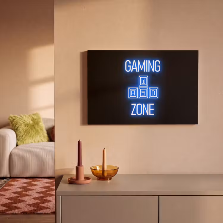Canvas schilderij - Gaming - Tekst - Gaming zone - Neon - Blauw — 2