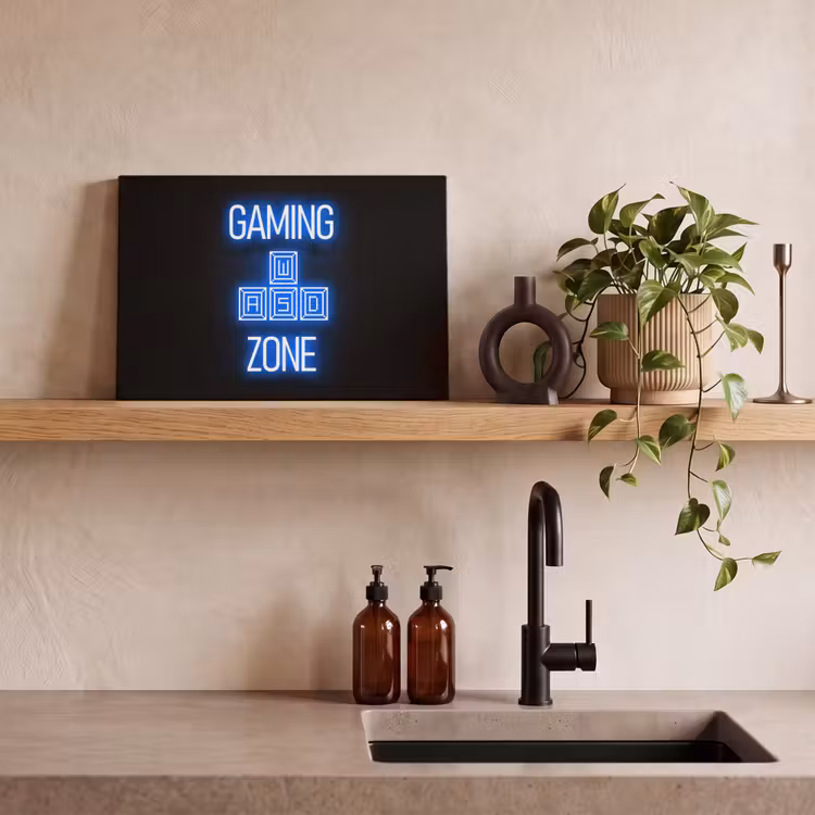 Canvas schilderij - Gaming - Tekst - Gaming zone - Neon - Blauw — 4