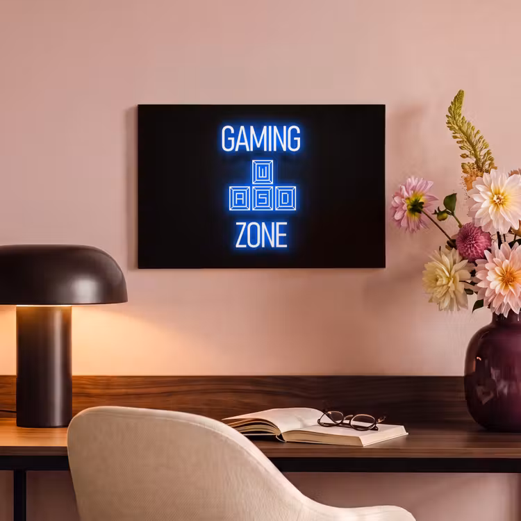 Canvas schilderij - Gaming - Tekst - Gaming zone - Neon - Blauw — 6