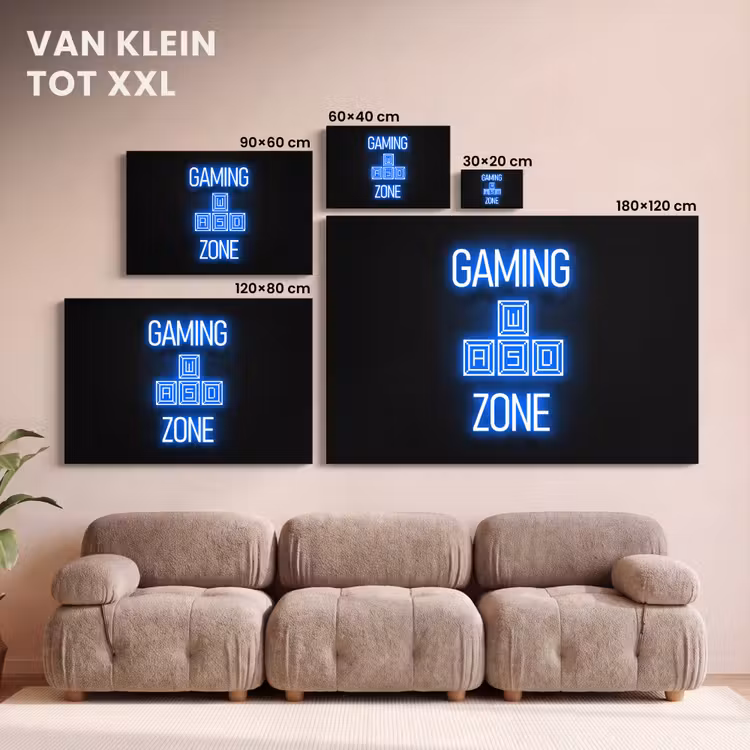 Canvas schilderij - Gaming - Tekst - Gaming zone - Neon - Blauw — 8