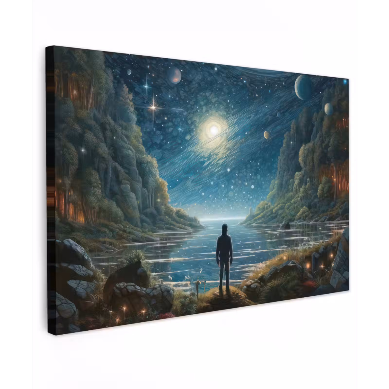 Canvas schilderij - Gebergte - Water - Maan - Sterren — 1