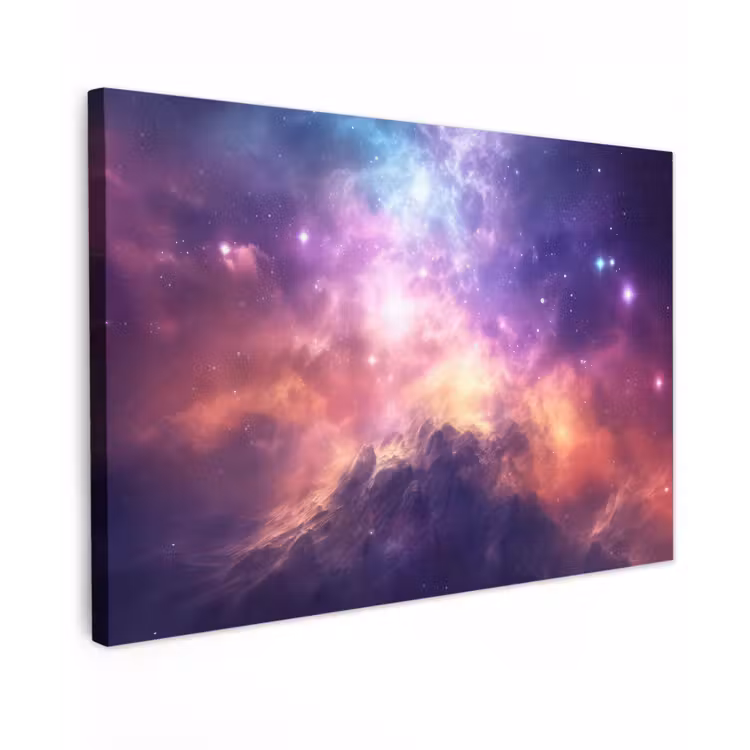 Canvas schilderij - Berg - Sterrenhemel - Ruimte - Neon — 1