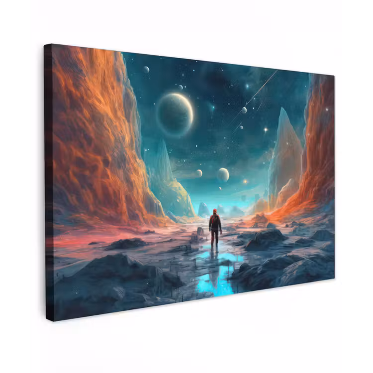 Canvas schilderij - Bergen - Ruimte - Planeten - Astronaut — 1