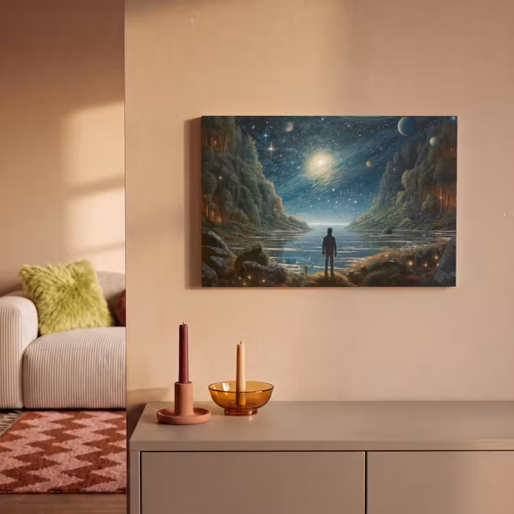 Canvas schilderij - Gebergte - Water - Maan - Sterren — 2