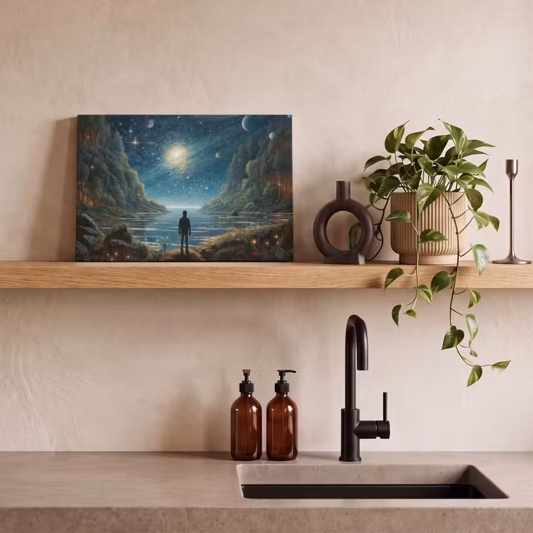 Canvas schilderij - Gebergte - Water - Maan - Sterren — 4