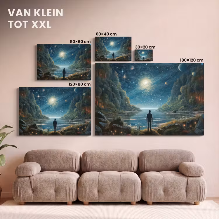 Canvas schilderij - Gebergte - Water - Maan - Sterren — 7