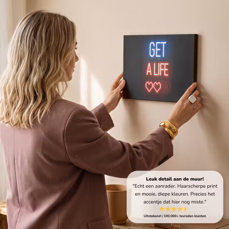 Canvas schilderij - Gaming - Tekst - Get a life - Neon - Zwart — 3