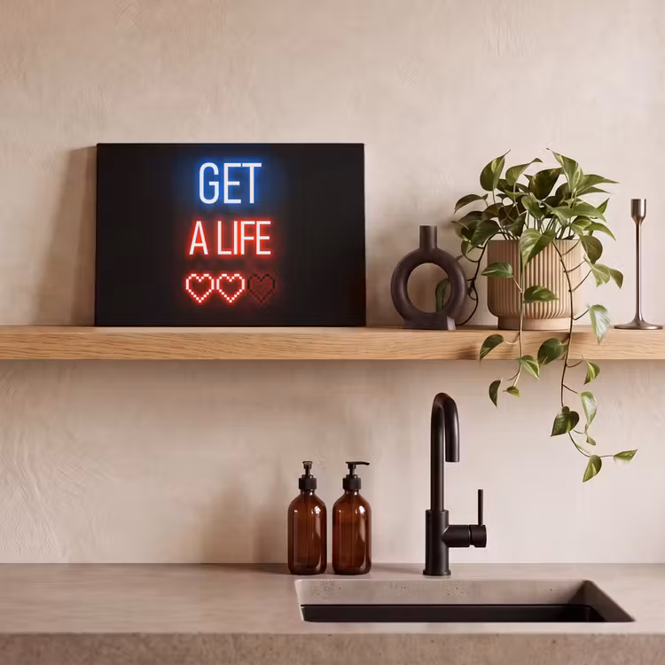 Canvas schilderij - Gaming - Tekst - Get a life - Neon - Zwart — 4