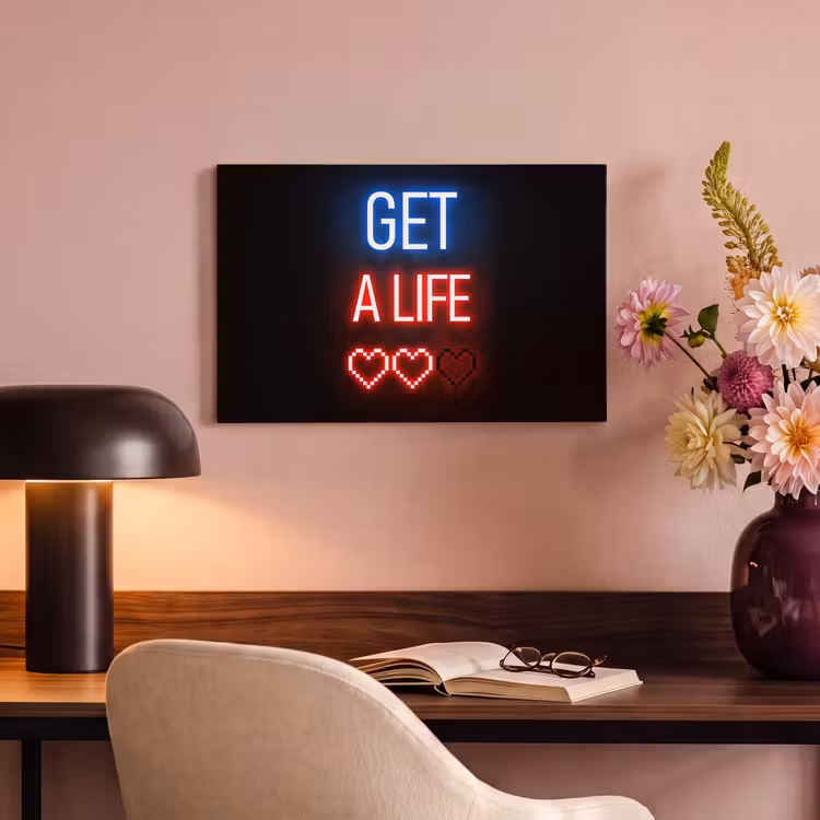 Canvas schilderij - Gaming - Tekst - Get a life - Neon - Zwart — 6