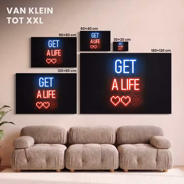 Canvas schilderij - Gaming - Tekst - Get a life - Neon - Zwart — 8