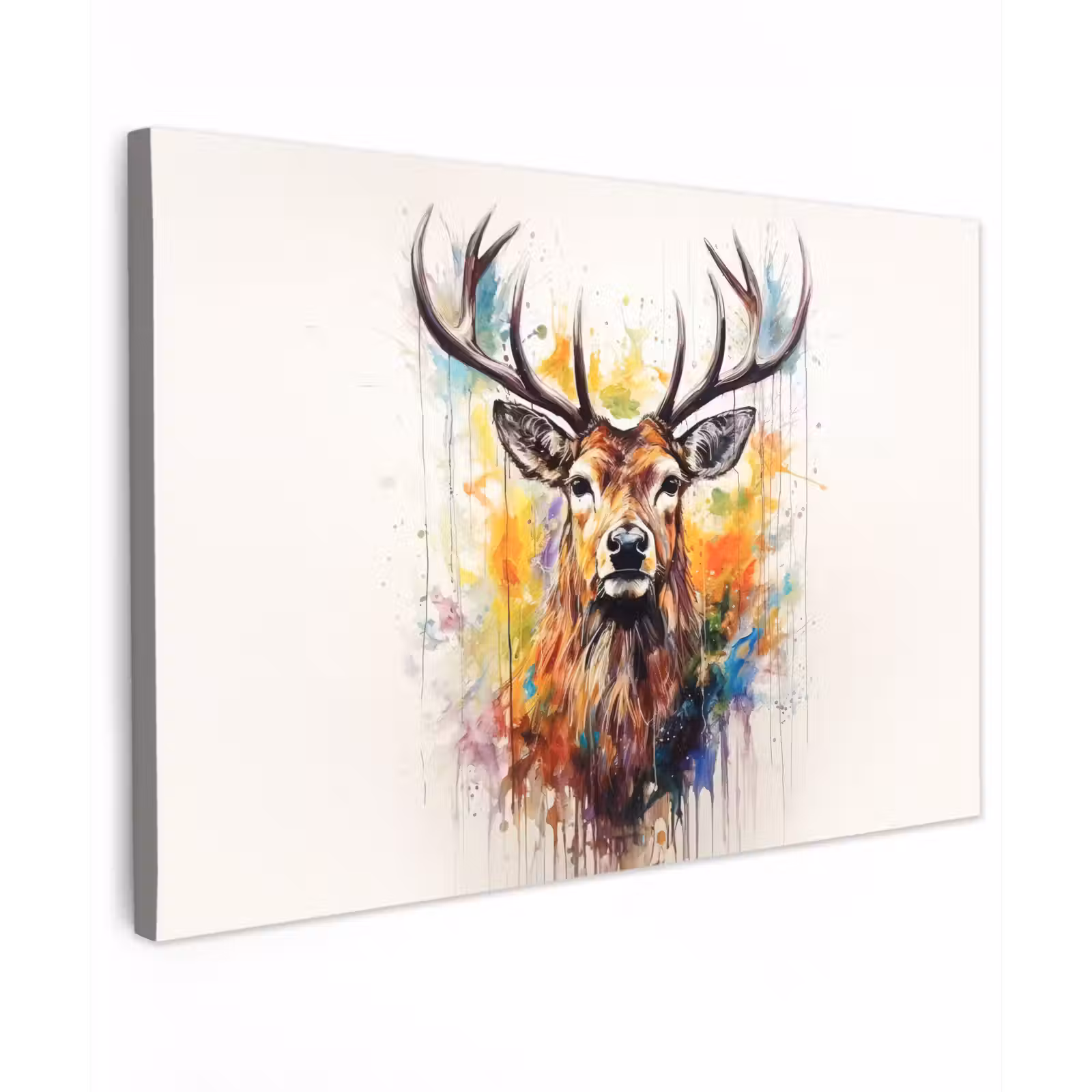 Canvas schilderij - Hert - Ree - Gewei - Kunst - Verf - Dier - Kleurrijk — 1