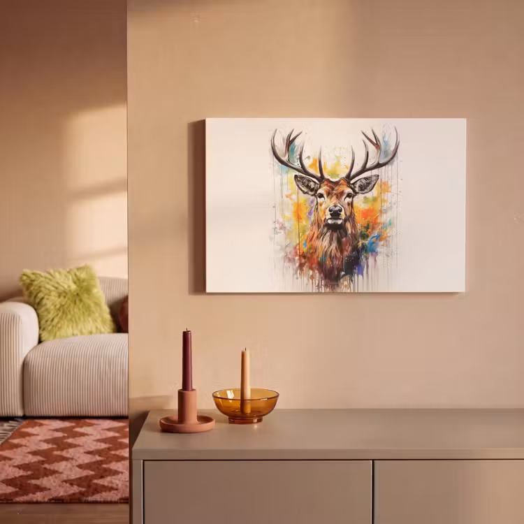 Canvas schilderij - Hert - Ree - Gewei - Kunst - Verf - Dier - Kleurrijk — 2