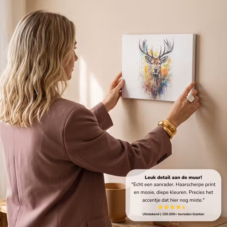 Canvas schilderij - Hert - Ree - Gewei - Kunst - Verf - Dier - Kleurrijk — 3