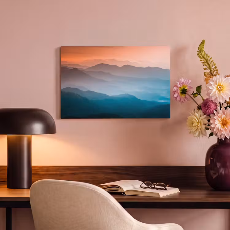Canvas schilderij - Bergen - Zon - Oranje - Natuur — 6