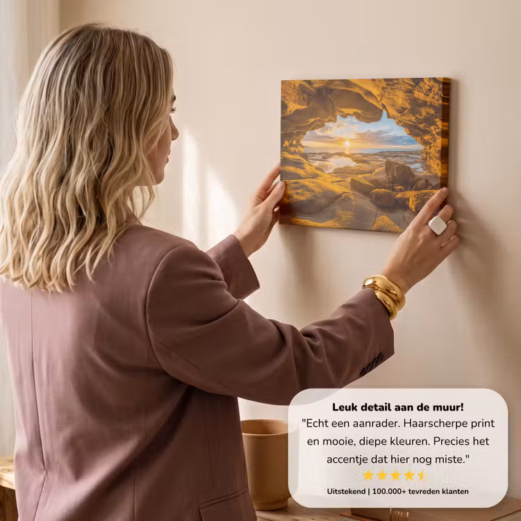 Canvas schilderij - Grot - Zee - Horizon - Zonsondergang — 2