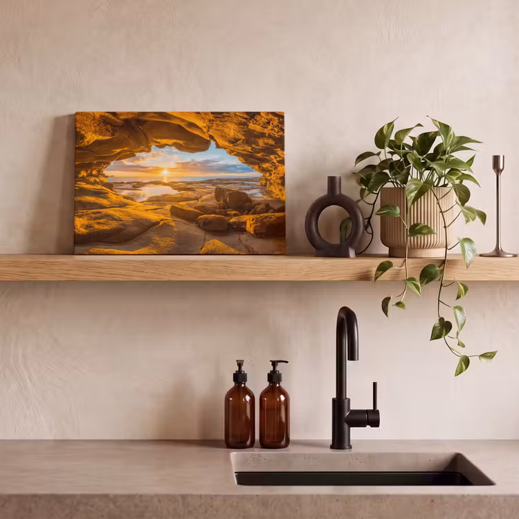 Canvas schilderij - Grot - Zee - Horizon - Zonsondergang — 3
