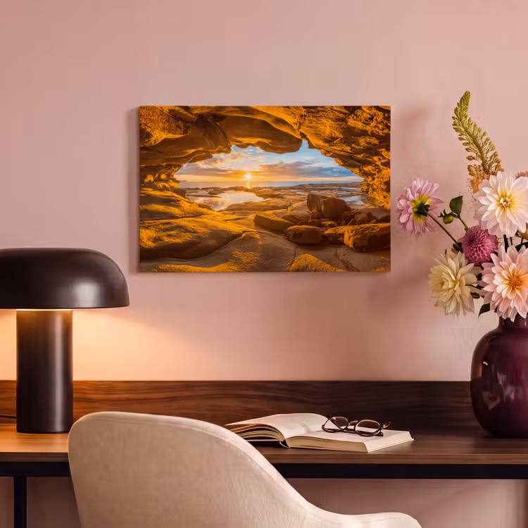 Canvas schilderij - Grot - Zee - Horizon - Zonsondergang — 5