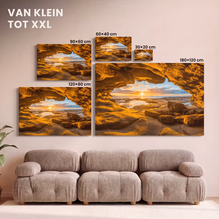 Canvas schilderij - Grot - Zee - Horizon - Zonsondergang — 7