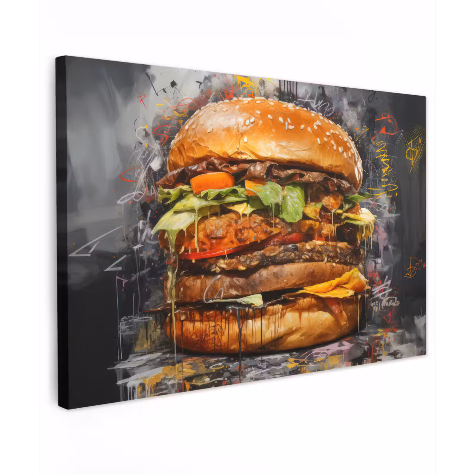 Canvas schilderij - Burger - Eten - Kunst - Grijs - Graffiti — 1