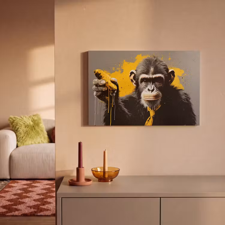 Canvas schilderij - Aap - Chimpansee - Banaan - Geel - Dieren - Stropdas — 2