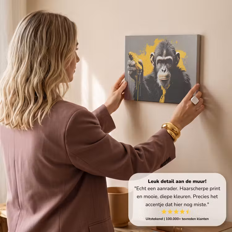 Canvas schilderij - Aap - Chimpansee - Banaan - Geel - Dieren - Stropdas — 3