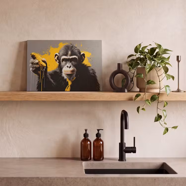 Canvas schilderij - Aap - Chimpansee - Banaan - Geel - Dieren - Stropdas — 4