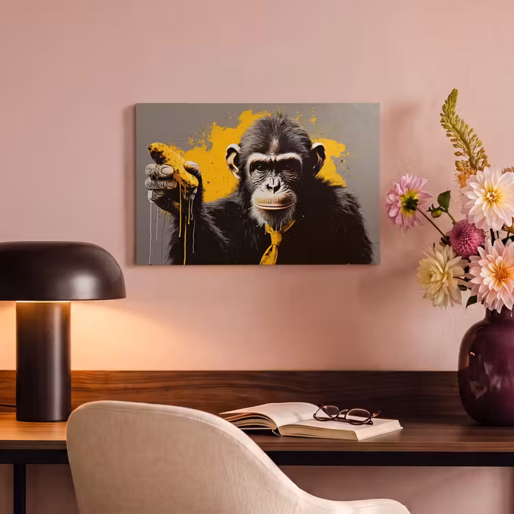 Canvas schilderij - Aap - Chimpansee - Banaan - Geel - Dieren - Stropdas — 6