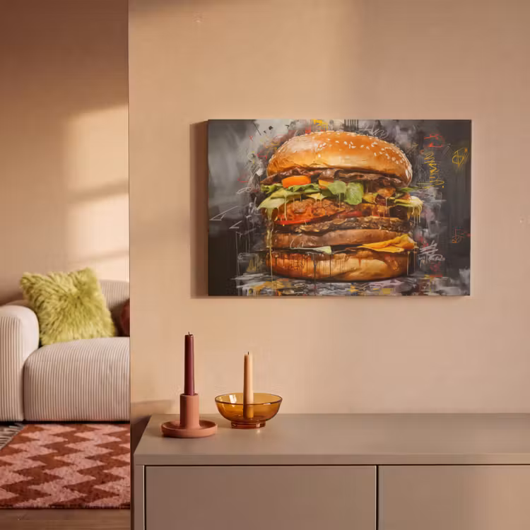 Canvas schilderij - Burger - Eten - Kunst - Grijs - Graffiti — 2