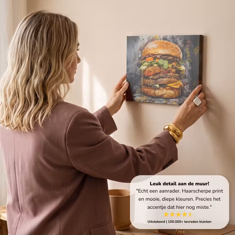 Canvas schilderij - Burger - Eten - Kunst - Grijs - Graffiti — 3