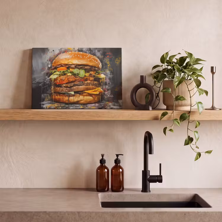 Canvas schilderij - Burger - Eten - Kunst - Grijs - Graffiti — 4