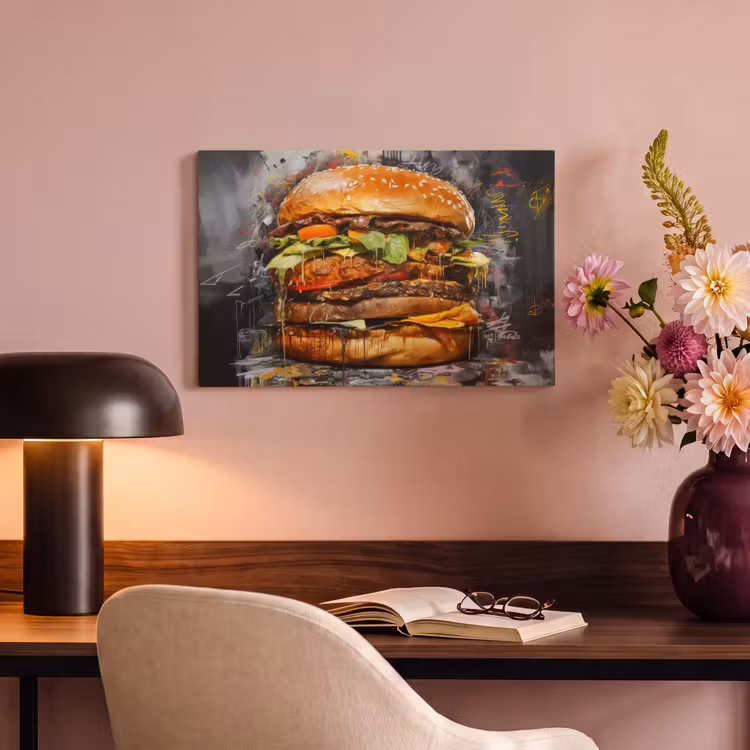 Canvas schilderij - Burger - Eten - Kunst - Grijs - Graffiti — 6
