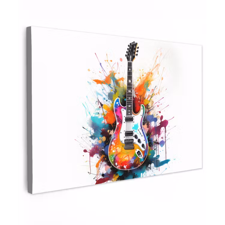 Canvas schilderij - Gitaar - Graffiti - Muziek - Wit — 1