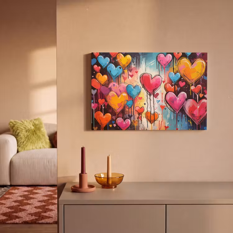Canvas schilderij - Hartjes - Kleuren - Kunst - Liefde — 2