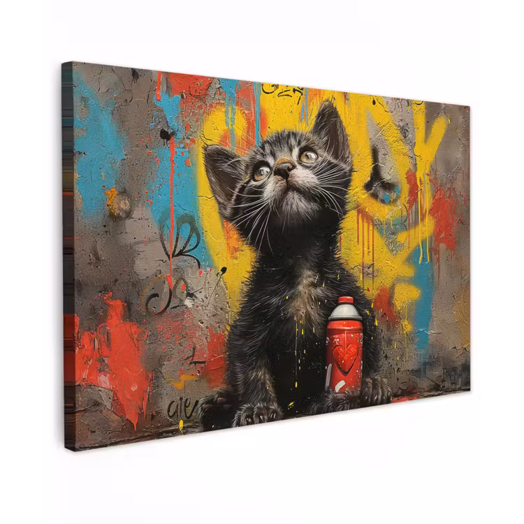 Canvas schilderij - Graffiti - Kitten - Street art - Kat — 1