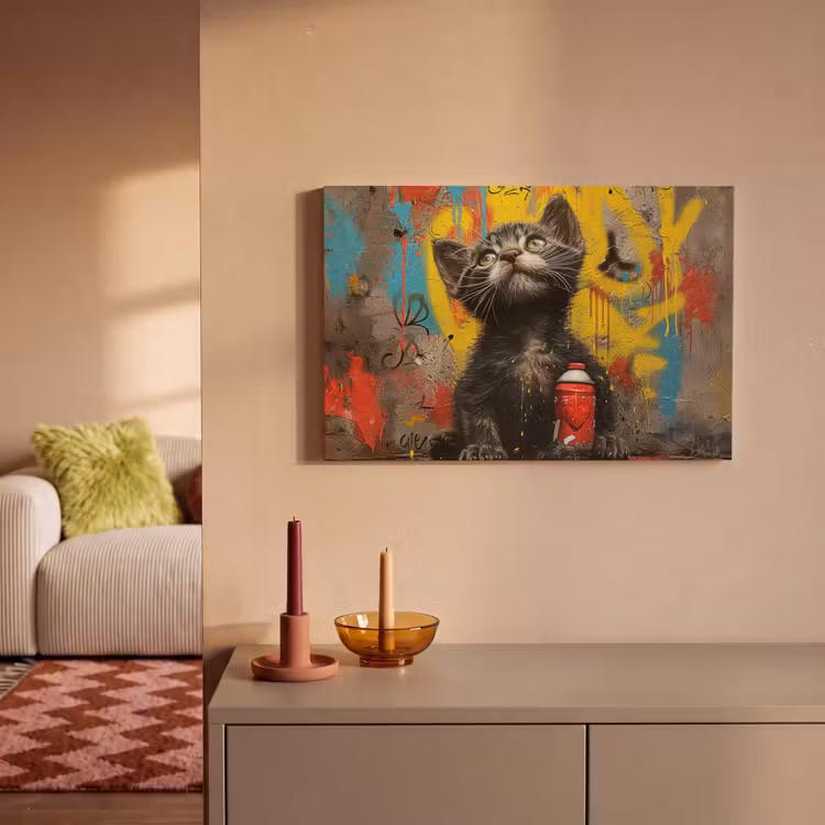 Canvas schilderij - Graffiti - Kitten - Street art - Kat — 2